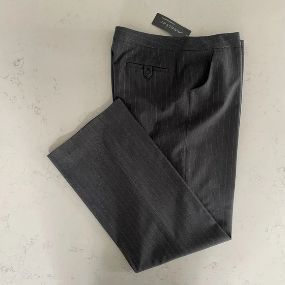 Atelier Straight Leg Poly Blend Washable Striped Pants Grey + White Sz 14 NWT - Picture 10 of 12